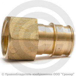 Соединитель латунный для PE-X труб Дн 16-3/4" под плоское уплотнение с накидной гайкой с прокладкой РОС