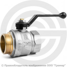 Кран латунный Ду-50 (2") Ру-25 ВР-НР (ВН-НАР) никель рычаг LD Pride 47.50.В-Н.Р.