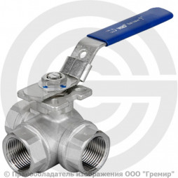 Кран нержавеющий трехходовой Г-тип под привод Ду-40 (1 1/2") Ру-63 ВР (ВН) полнопроходной Benarmo