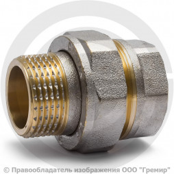 Американка (соединитель) латунная прямая ВР-НР (ВН-НАР) Ду-20 (3/4") никель Aquasfera