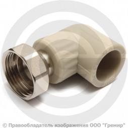 Угольник PP-R серый с накидной гайкой Дн 20-1/2" Pro Aqua