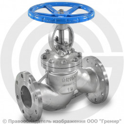 Клапан запорный нержавеющий фланцевый Ду-32 Ру-16 (Т<250°С) 15нж65нж Китай