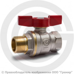 Кран латунный Ду-15 (1/2") Ру-42 ВР-НР (ВН-НАР) никель полнопроходной бабочка Giacomini R914