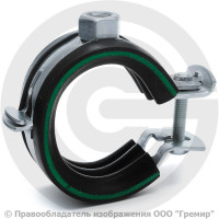 Хомут крепежный оцинкованный с резиновой прокладкой (Дн 32-35) (1") М8 б/к Mupro Optimal Junior Хомут крепежный оцинкованный с резиновой прокладкой (Дн 32-35) (1") М8 б/к Mupro Optimal Junior