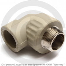 Угольник PP-R комбинированный серый НР (НАР) Дн 25-1/2" 90гр Wavin Ekoplastik