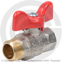 Кран латунный Ду-15 (1/2") Ру-40 ВР-НР (ВН-НАР) никель полнопроходной бабочка красная Dist Стандарт Кран латунный Ду-15 (1/2") Ру-40 ВР-НР (ВН-НАР) никель полнопроходной бабочка красная Dist Стандарт