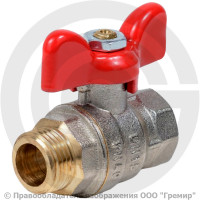 Кран латунный Ду-25 (1") Ру-40 ВР-НР (ВН-НАР) никель полнопроходной бабочка красная Dist Эксперт Кран латунный Ду-25 (1") Ру-40 ВР-НР (ВН-НАР) никель полнопроходной бабочка красная Dist Эксперт