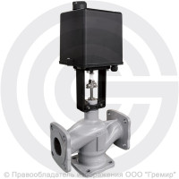 Клапан регулирующий трехходовой смесительный чугунный фланцевый Ду-40 Ру-16 Kvy=50 м3/ч с электроприводом LEA-2500 24В с датчиком 4-20mA Энерготехномаш