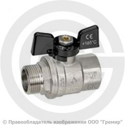 Кран латунный Ду-15 (1/2") Ру-64 ВР-НР (ВН-НАР) никель полнопроходной бабочка Bugatti серия 307