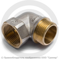 Уголок (угольник) латунный реборда ВР-НР (ВН-НАР) Ду-15 (1/2") никель Aquasfera