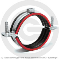 Хомут крепежный оцинкованный с резиновой прокладкой Ду-50 (Дн 60-64) (2") ±2мм М8 б/к Хомут крепежный оцинкованный с резиновой прокладкой Ду-50 (Дн 60-64) (2") ±2мм М8 б/к