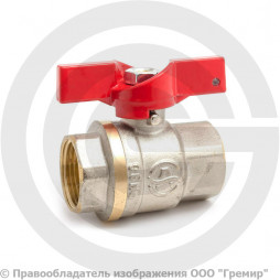 Кран латунный Ду-20 (3/4") Ру-30 ВР (ВН) муфтовый никель полнопроходной бабочка Aquasfera Euro 1002