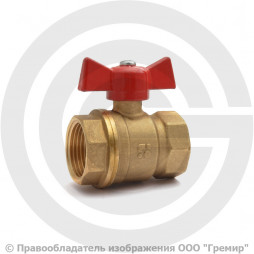 Кран латунный Ду-15 (1/2") Ру-40 ВР (ВН) муфтовый полнопроходной бабочка БАЗ 11б27п1 А30/1