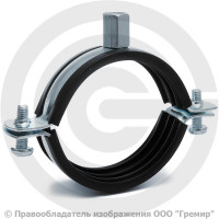 Хомут крепежный оцинкованный с резиновой прокладкой Ду-50 (Дн 60-64) (2") М8/М10 б/к Strongman Хомут крепежный оцинкованный с резиновой прокладкой Ду-50 (Дн 60-64) (2") М8/М10 б/к Strongman